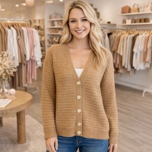 Theory Camel Wool Alpaca Blend Button-Up Cardigan Sweater Capsule Old Money S